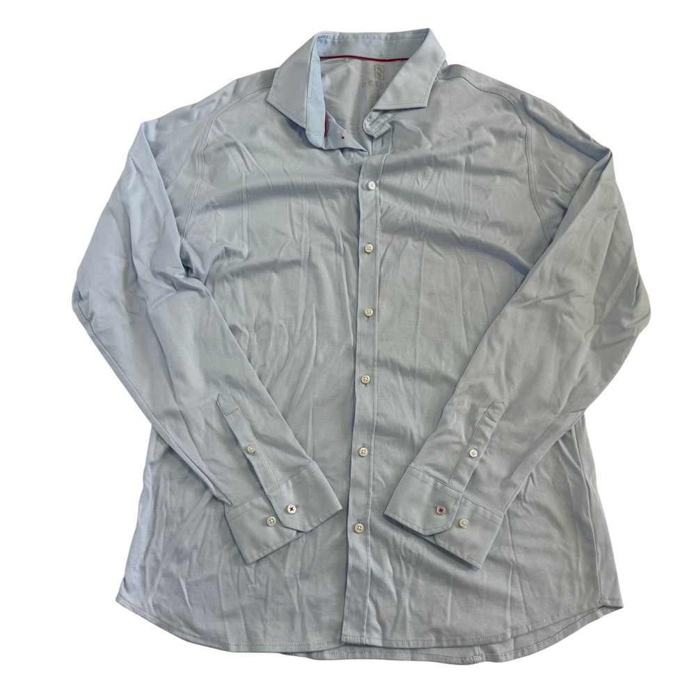 Desoto Mens XL Light Blue Jersey Knit Button Down Shirt Long Sleeve 21008/3